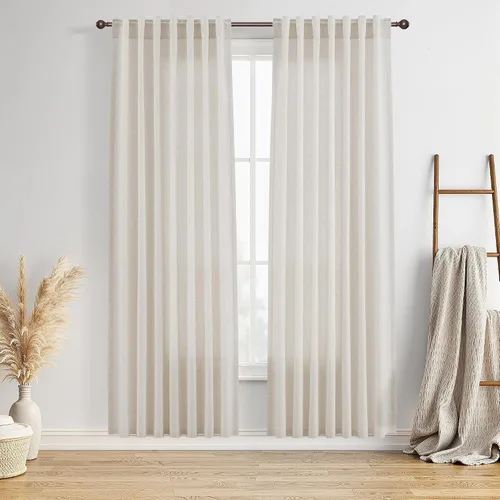 Vista 10 de BOODII Cortinas de lino de 96 pulgadas de largo y 8 pies para sala de estar Blanco