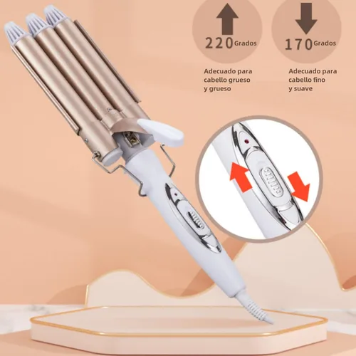 Vista 5 de Rizador de pelo eléctrico, rizador profesional de 3 pelos, rizador de pelo, herramienta de peinado para mujeres o niñas, 0.866 in (champán) (EE.UU.)