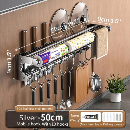 Vista 2 de Soporte de pared para cuchillos colgantes de pared, ahorra espacio, con ganchos, organizador de cocina, estante de almacenamiento para utensilios