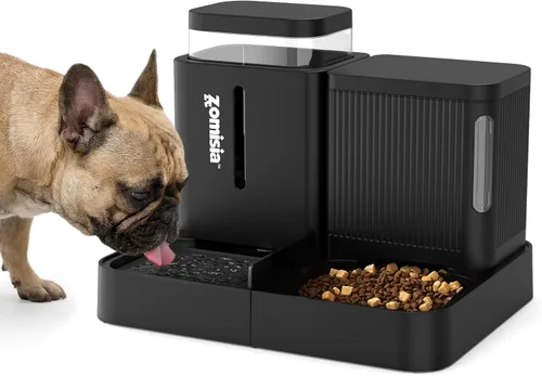 Vista 13 de ZOMISIA Juego de alimentador automático para gatos y dispensador de agua, dispensador de alimentos para gatos por gravedad 2 en 1 con rotación