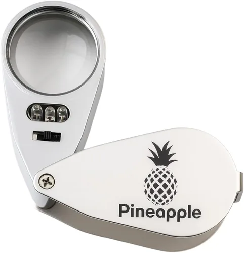 Vista 7 de Pineapple 40X Lupa para joyeros con luz, lupa de aumento UV iluminada con luz LED, lupa de bolsillo de metal iluminada con LED para joyería