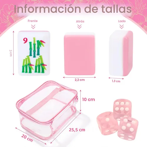Vista 2 de 162 Pink American Mahjong Tiles Set & Storage Bag, Dice, 1.2" Melamine Gift