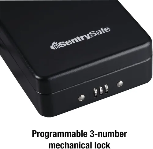 Vista 2 de SentrySafe Caja fuerte pequeña, caja de seguridad negra con cerradura de combinación para oficina o dormitorio asegura dinero, pasaporte, joyas
