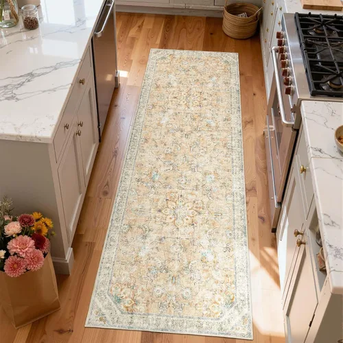Vista 13 de jinchan Alfombra vintage de 2 x 3 pies para entrada, lavable, diseño floral romántico, tapete pequeño antideslizante, tapete ligero de bajo perfil