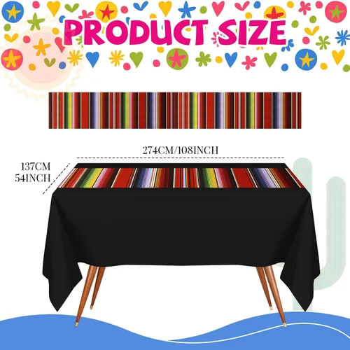 Vista 3 de Preboun 15 piezas de decoraciones de fiesta del Cinco de Mayo, suministros de fiesta mexicana incluyen 6 manteles mexicanos de 54 x 108 pulgadas y 9