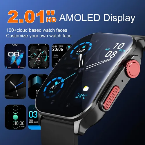 Vista 3 de IMIKI Frame 2 Reloj inteligente AMOLED de 2.01 pulgadas, pantalla siempre encendida, batería de 15 días, más de 100 modos deportivos, monitor