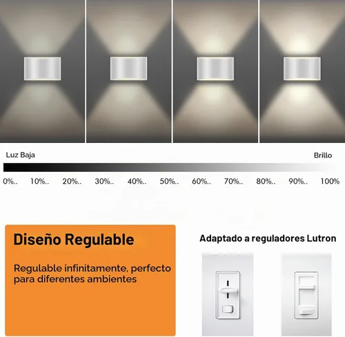 Vista 5 de Juego de dos apliques de pared Modernas luces LED de pared para interiores, luz de montaje en pared arriba y abajo, aluminio, cableado, regulable