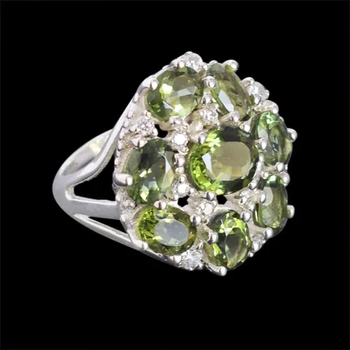 Vista 7 de Anillo de plata de ley 925 con piedras preciosas de Moldavita, diseño impresionante para mujer
