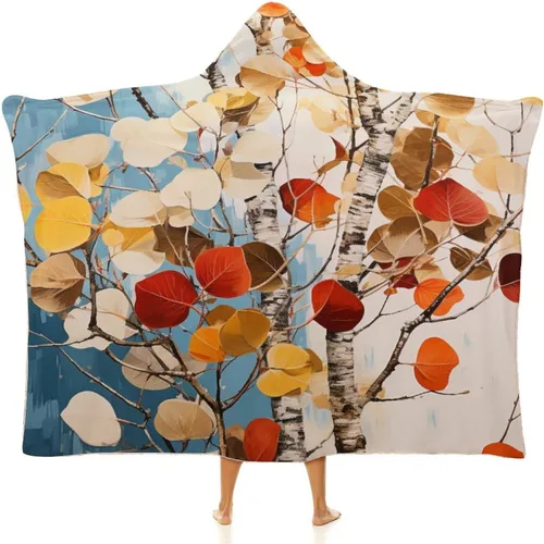 Vista 9 de Manta con capucha de hojas y calabazas de otoño para el día de Acción de Gracias, manta gruesa de franela para niños, adolescentes y adultos