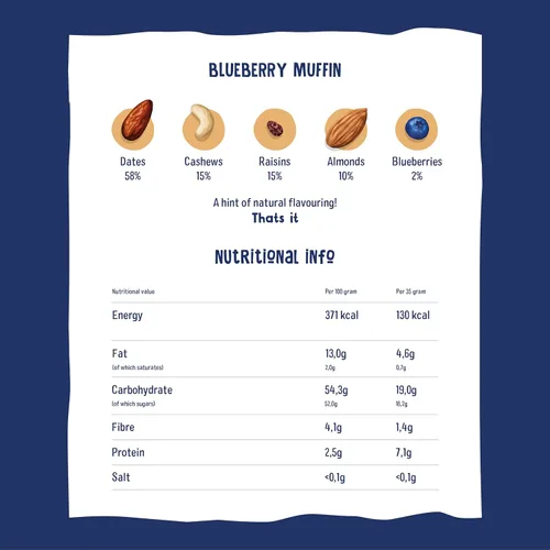 Vista 2 de Nakd Bar, Blueberry Muffin de frutas crudas y frutos secos, sin gluten, vegano, 18 unidades18