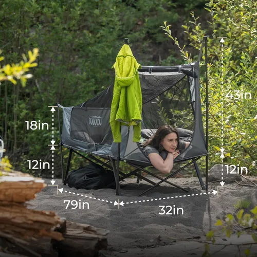 Vista 5 de Kakadu Tienda de Campamento Cuna, para 1 Persona, Configuración Fácil en 1 Minuto, Plegable, Compacta, Tienda Elevada con Toldo Impermeable