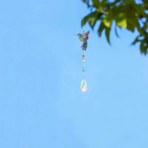 Vista 5 de Kit de atrapasoles de pintura de diamante de colibrí 5D para adultos y niños, diamantes de imitación de colibrí de cristal, arte de diamante