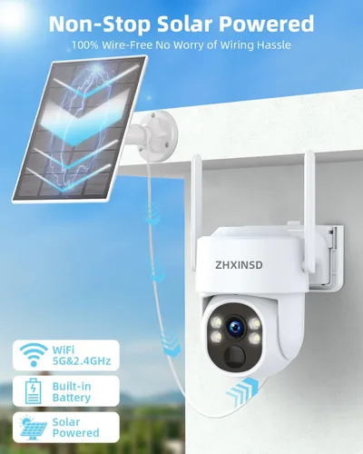 Vista 2 de Cámaras de seguridad solares inalámbricas para exteriores, sistema de cámara de seguridad para el hogar con batería FHD de 4 MP con monitor de 10