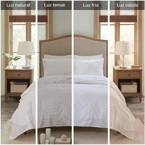 Vista 2 de Madison Park Juego de ropa de cama de algodón chenille con mechones para todas las estaciones, fundas a juego, tamaño matrimonial/queen