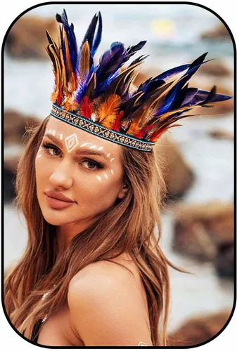 Vista 9 de Diadema de plumas, tocado indio, tocado de corona, tocado de carnaval, accesorios para el cabello para mujer