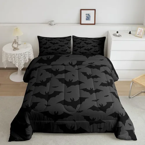 Vista 32 de Feelyou Juego de edredón de Halloween, color rosa fantasma, juego de ropa de cama tamaño individual, decoración para niños y niñas, lindo juego