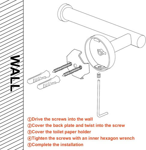 Vista 6 de TocTen Soporte de papel higiénico, soporte para rollo de papel higiénico montado en la pared para baño, dispensador de papel de perforación de acero