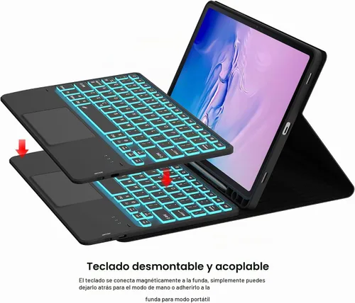 Vista 3 de Funda para Samsung Galaxy Tab S10 Lite/S9 de 11 pulgadas/S9 FE 10.9 pulgadas / S10 FE 10.9 pulgadas con teclado – 7 colores retroiluminados