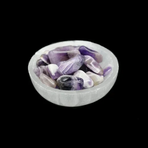 Vista 9 de Soul Sticks Cuenco de selenita relleno de 4 pulgadas con piedra semicristal y curativa, cuenco decorativo de selenita pura, carga de cristal de 7