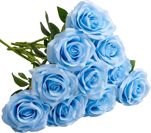 Vista 13 de 10 rosas artificiales abiertas, tallos de rosas artificiales para arreglos de boda, ramo de novia, centro de mesa, flores de seda sintética falsas