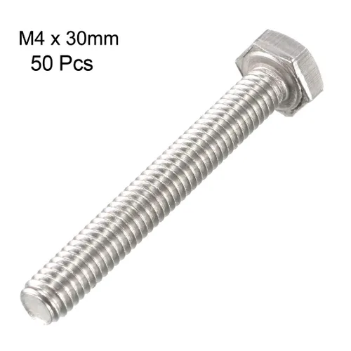 Vista 3 de uxcell M4x30mm Tornillos hexagonales 304 Tornillo hexagonal de acero inoxidable 50pcs