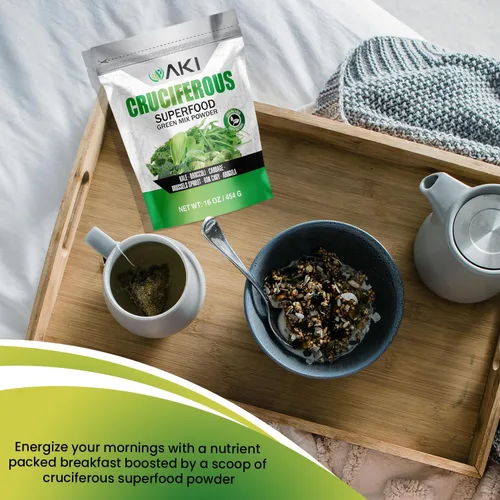 Vista 4 de AKI Cruciferous Superfood Green Mix Powder - Hecho de col rizada, brócoli, coles de Bruselas, repollo - Repleto de fitonutrientes y vitaminas