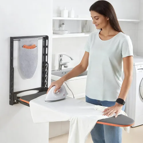 Vista 8 de Seiritex Tabla de planchar montada en la pared con soporte para plancha, 36 x 13 pulgadas, tabla de planchar plegable de montaje compacto