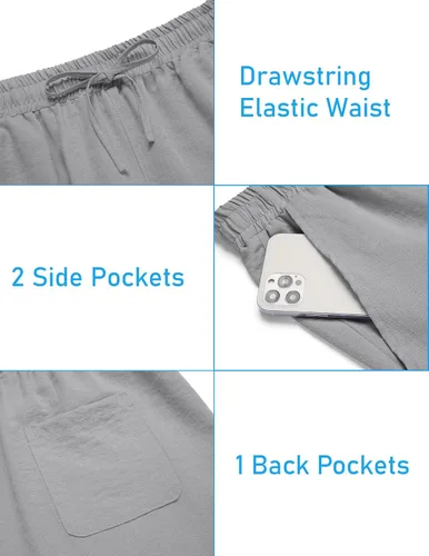 Vista 8 de COOFANDY Conjunto de lino de 2 piezas para hombre, camisa Henley, manga corta y pantalones cortos, trajes a juego para yoga y playa