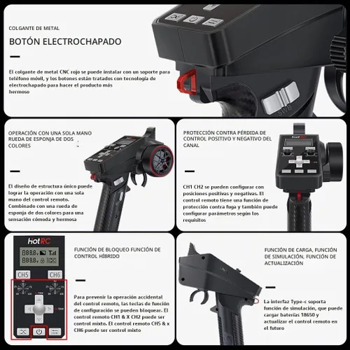 Vista 4 de HOTRC CT-6A Transmisor y receptor RC de 6 canales 2.4ghz control manual RC tanque barco tanque control remoto (CT-6A)