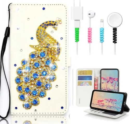Vista 5 de Bling - Funda para Samsung Galaxy S21, diseño de pavo real en 3D, color negro