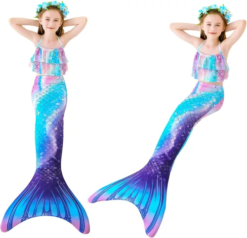 Vista 3 de Farshine Traje de baño de sirena para niñas, traje de baño de princesa, traje de baño para nadar