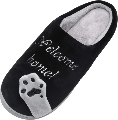 Vista 2 de Rojeam - Zapatos de felpa con diseño de gato para mujer, cálidos, antideslizantes, antideslizantes, para mujer y hombre