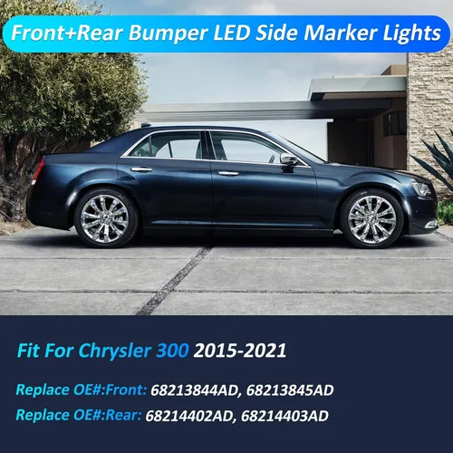 Vista 5 de Bestview 4 luces de posición laterales para Chrysler 300 2015-2021: luces LED blancas de parachoques delantero y trasero estilo X, lámparas