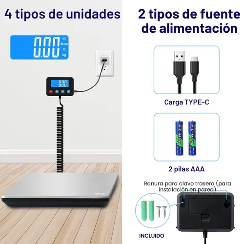 Vista 7 de TIPRE Báscula de envío de 440 libras para paquetes, báscula postal digital resistente con pantalla LCD, escala exprés de alta precisión de 0.35