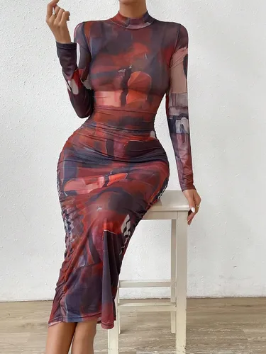 Vista 6 de Floerns Vestido largo ajustado de manga larga con cuello alto falso para mujer