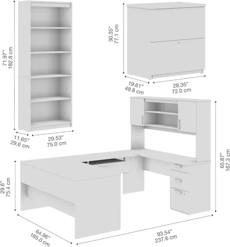 Vista 9 de Bestar Ridgeley - Escritorio ejecutivo para computadora con gabinete, un archivador lateral y una estantería, chocolate oscuro