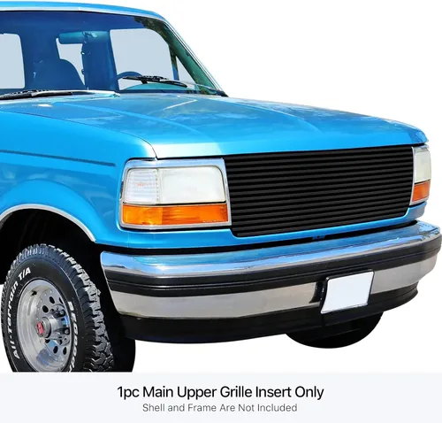 Vista 3 de Off Roader eGrille BGC-28F4990 compatible con Ford Bronco F-150 F-250 F-350 1987-1991 de acero inoxidable superior principal negro 8 x 6 horizontal