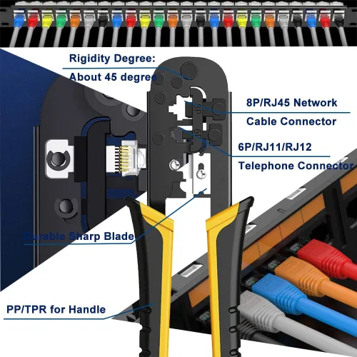 Vista 2 de TAIWAIN Crimp Network Tool for RJ45/RJ11/RJ12 Crimper Cat5/Cat7/Cat6 Crimping Pliers Cutter, Network Wire Stripper Ethernet LAN Tools Rj45 CAT5 Kit