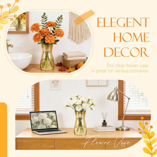 Vista 4 de Der Rose Florero de vidrio ámbar de 8 pulgadas para centro de mesa, decoración de mesa, escritorio para el hogar, decoración de boda