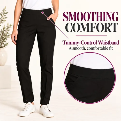 Vista 3 de SLIM-SATION Ropa de golf para mujer - Pantalón de pierna recta de ajuste regular con bolsillos para mujer Negro