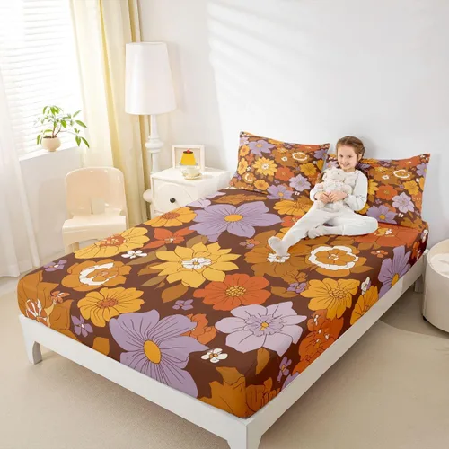 Vista 23 de Erosebridal Groovy - Sábana bajera ajustable de flores, tamaño individual, de los años 70S, 80S, 90S, 90S, vintage, floral, para niñas, mujeres