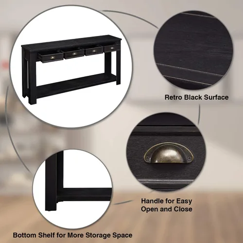 Vista 7 de kinbor Mesa consola larga para sofá, mesa de sofá de madera, mesas de entrada con 4 cajones y estante de almacenamiento para entrada, pasillo, sala