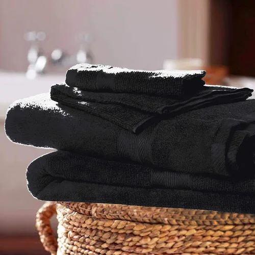 Vista 3 de BOUTIQUO Juego de toallas negras – Juego de 8 toallas de baño – 100% algodón hilado en anillo, 2 toallas de baño de 27 x 54, 2 toallas de mano de 16
