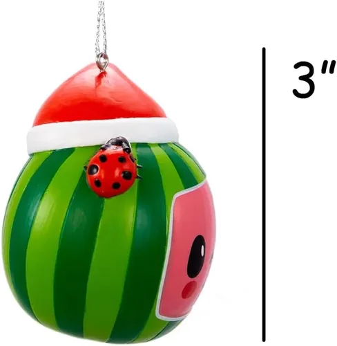 Vista 2 de Cocomelon - Adorno de Navidad con licencia oficial de sandía, sombrero de Papá Noel, decoración para árbol de Navidad con nombre personalizado