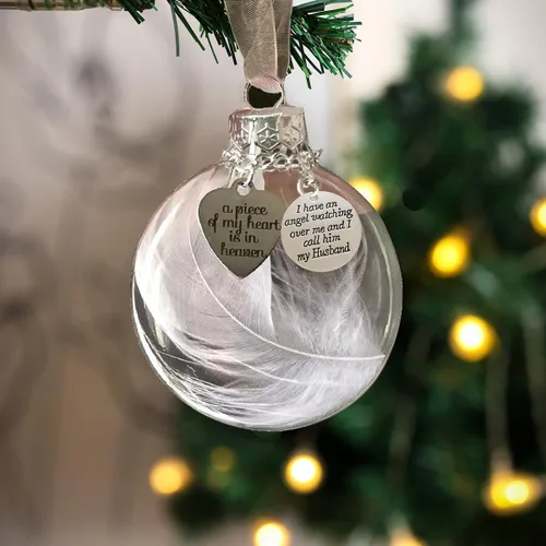 Vista 13 de Adornos conmemorativos para papá, bola de plumas transparente de Navidad - Una parte de mi corazón está en el cielo, regalo de condolencias por
