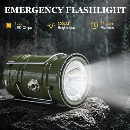 Vista 3 de DIBMS Linterna solar para camping, linterna LED plegable luces de emergencia (moderno, verde militar) LED Solar USB Rechargeable Lamp Tent Hanging