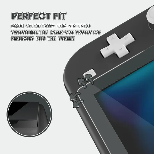 Vista 6 de eXtremeRate 2 Pack Gray Border Transparent HD Clear Saver Protector Film, Tempered Glass Screen Protector for Nintendo Switch Lite Anti-Scratch