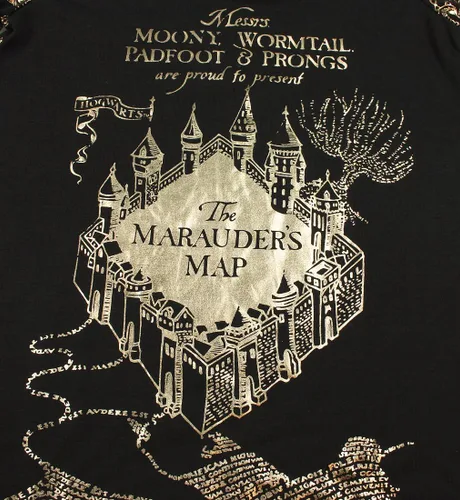 Vista 4 de INTIMO Camisón raglán de Harry Potter Marauders Map para niñas grandes (1012), Negro