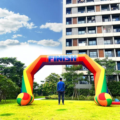 Vista 7 de Línea de meta inflable del arco iris del comienzo los 20ft con el ventilador de 240W, arco inflable al aire libre para el comercio publicitario