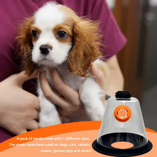 Vista 5 de Juego de máscaras de oxígeno para mascotas, ayuda respiratoria diseñada por veterinarios para perros, gatos, pájaros, animales, 5 tamaños, fácil